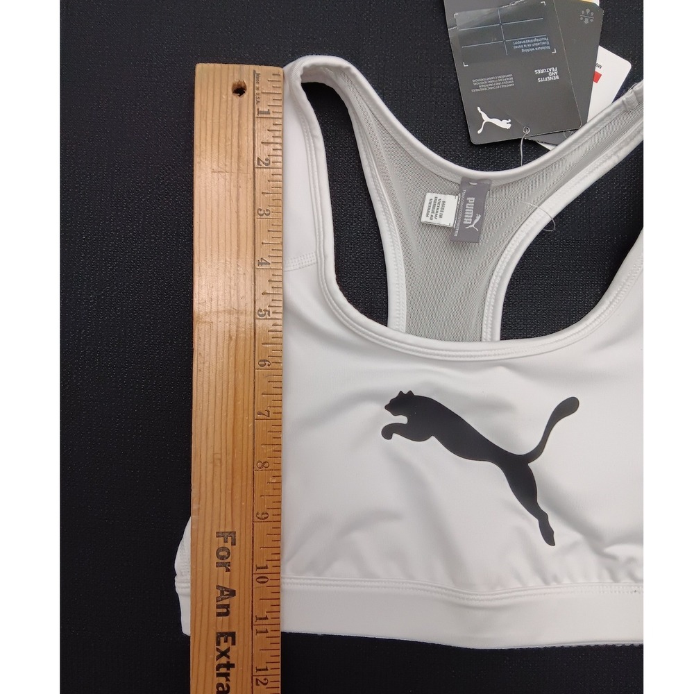 Puma Mid Impact 4Keeps Sports Bra White Black XS 521435 52 NWT X Small Workout - Picture 3 of 16